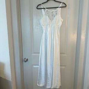 Lace & Satin Maxi White Tie Back Slip Babydoll Dress, Size Small
